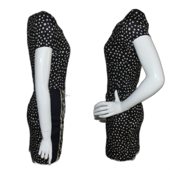 New ELISSE Mini Dress, XS/2, Polka Dot, Fold over, Knot, Blue/Tan, VINTAGE - Picture 7 of 14